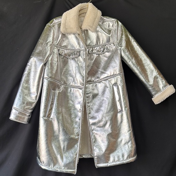 Avec Les Filles Jackets & Blazers - Avec Les Filles Silver Metallic Coat with Cream Accents